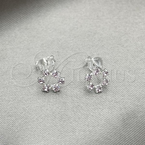 Sterling Silver Stud Earring, Flower Design, with White Crystal, Polished, Silver Finish, 02.406.0016.02