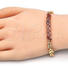 Oro Laminado Fancy Bracelet, Gold Filled Style Leaf Design, with Garnet Cubic Zirconia, Polished, Golden Finish, 03.210.0093.07