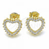 Oro Laminado Stud Earring, Gold Filled Style Heart Design, with White Micro Pave, Polished, Golden Finish, 02.94.0122