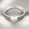 Rhodium Plated Individual Bangle, Heart Design, with White Cubic Zirconia, Polished, Rhodium Finish, 07.60.0006.1.04