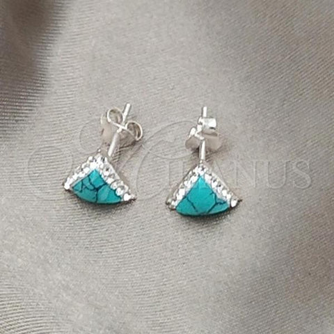 Sterling Silver Stud Earring, with White Cubic Zirconia and Turquoise Pearl, Polished, Silver Finish, 02.399.0035