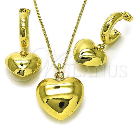 Oro Laminado Earring and Pendant Adult Set, Gold Filled Style Heart and Hollow Design, Polished, Golden Finish, 10.341.0008