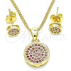 Oro Laminado Earring and Pendant Adult Set, Gold Filled Style with Ruby Micro Pave, Polished, Golden Finish, 10.156.0277.1