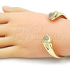 Oro Laminado Individual Bangle, Gold Filled Style Heart Design, with White Cubic Zirconia, Polished, Golden Finish, 07.341.0062