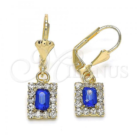 Oro Laminado Dangle Earring, Gold Filled Style with Sapphire Blue and White Crystal, Polished, Golden Finish, 02.122.0117.3