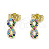 Oro Laminado Stud Earring, Gold Filled Style Infinite Design, with Multicolor Micro Pave, Polished, Golden Finish, 02.210.0510.1