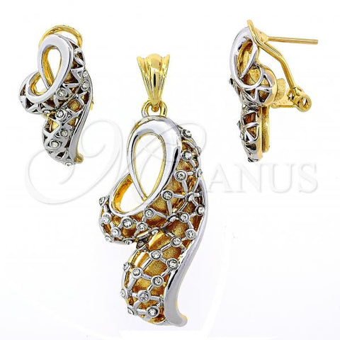 Oro Laminado Earring and Pendant Adult Set, Gold Filled Style with White Crystal, Polished, Two Tone, 10.91.0320