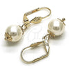 Oro Laminado Dangle Earring, Gold Filled Style Ball Design, with Ivory Pearl, Polished, Golden Finish, 02.63.2754