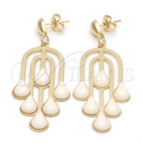 Oro Laminado Long Earring, Gold Filled Style with White Opal, Polished, Golden Finish, 02.09.0139