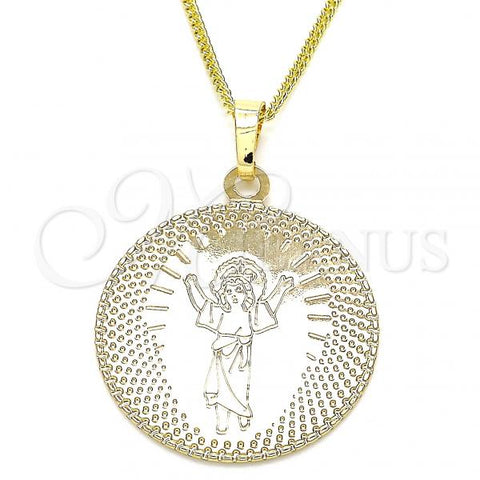 Oro Laminado Pendant Necklace, Gold Filled Style Divino Niño Design, Polished, Golden Finish, 04.106.0063.1.20