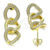 Oro Laminado Long Earring, Gold Filled Style with White Micro Pave, Polished, Golden Finish, 02.341.0070