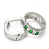 Rhodium Plated Huggie Hoop, with Green and White Cubic Zirconia, Polished, Rhodium Finish, 02.210.0032.7.15
