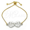 Oro Laminado Adjustable Bolo Bracelet, Gold Filled Style Infinite and Heart Design, Polished, Two Tone, 03.63.1839.10