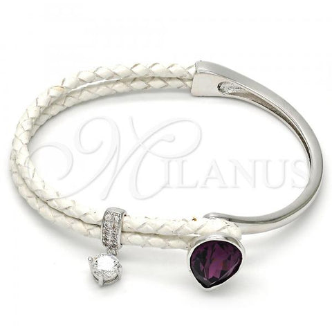 Rhodium Plated Individual Bangle, Teardrop Design, with Amethyst Swarovski Crystals and White Micro Pave, Polished, Rhodium Finish, 07.239.0002.12 (03 MM Thickness, One size fits all)