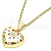 Oro Laminado Pendant Necklace, Gold Filled Style Heart Design, with Garnet and White Micro Pave, Polished, Golden Finish, 04.156.0353.1.20