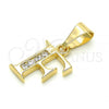 Oro Laminado Fancy Pendant, Gold Filled Style Initials Design, with White Cubic Zirconia, Polished, Golden Finish, 05.26.0018