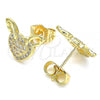 Oro Laminado Stud Earring, Gold Filled Style Heart Design, with White Micro Pave, Polished, Golden Finish, 02.156.0514