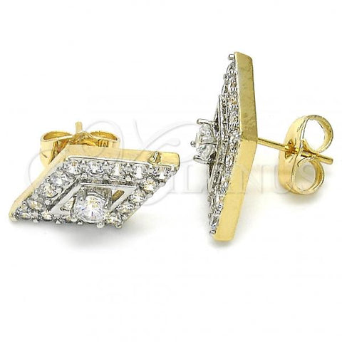 Oro Laminado Stud Earring, Gold Filled Style with White Cubic Zirconia, Polished, Two Tone, 02.210.0233