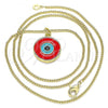Oro Laminado Pendant Necklace, Gold Filled Style Evil Eye Design, Red Enamel Finish, Golden Finish, 04.374.0002.20