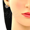 Oro Laminado Stud Earring, Gold Filled Style Heart Design, with Ruby Micro Pave, Polished, Golden Finish, 02.156.0476.1