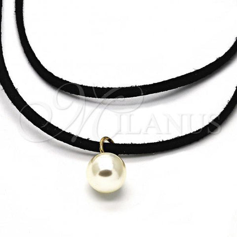 Oro Laminado Fancy Necklace, Gold Filled Style Choker and Ball Design, with Ivory Pearl, Polished, Golden Finish, 04.215.0010.13