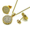 Oro Laminado Earring and Pendant Adult Set, Gold Filled Style with White Micro Pave, Polished, Golden Finish, 10.342.0105