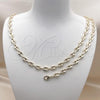 Oro Laminado Necklace and Bracelet, Gold Filled Style Puff Mariner Design, Polished, Golden Finish, 06.63.0299