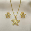 Oro Laminado Earring and Pendant Adult Set, Gold Filled Style Star Design, with White Micro Pave and White Cubic Zirconia, Polished, Golden Finish, 10.344.0030