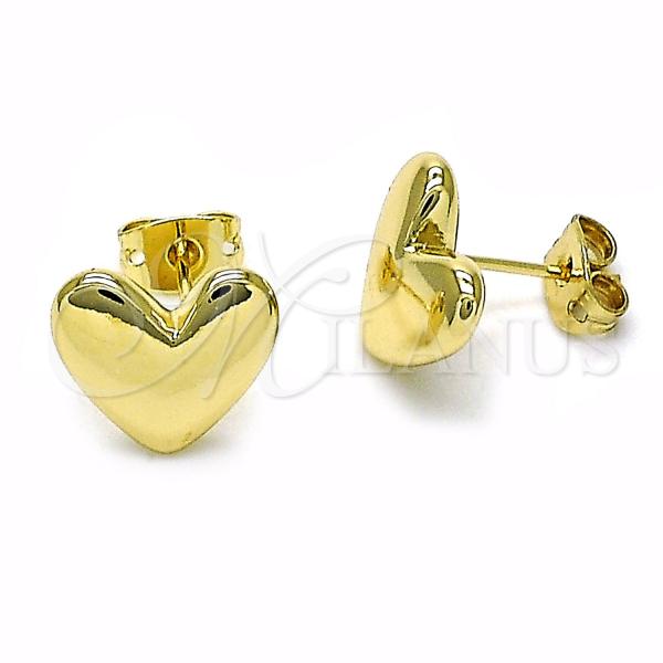 Oro Laminado Stud Earring, Gold Filled Style Heart Design, Polished, Golden Finish, 02.213.0623