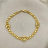 Oro Laminado Fancy Bracelet, Gold Filled Style Puff Mariner and Bismark Design, Polished, Golden Finish, 03.32.0583.07