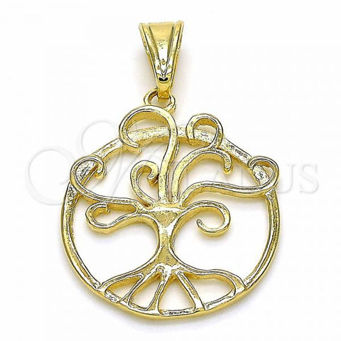 Oro Laminado Fancy Pendant, Gold Filled Style Tree and Filigree Design, Polished, Golden Finish, 05.09.0063