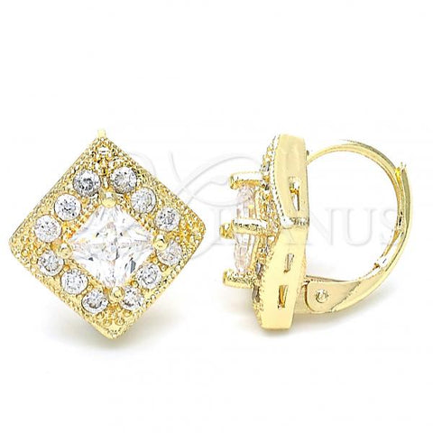 Oro Laminado Leverback Earring, Gold Filled Style with White Cubic Zirconia, Polished, Golden Finish, 02.168.0050