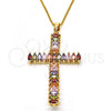 Oro Laminado Religious Pendant, Gold Filled Style Cross Design, with Multicolor Cubic Zirconia, Polished, Golden Finish, 05.316.0001.1