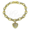 Oro Laminado Fancy Bracelet, Gold Filled Style Heart Design, with White Micro Pave, Polished, Golden Finish, 03.283.0315.07