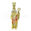 Oro Laminado Religious Pendant, Gold Filled Style San Judas Design, Polished, Tricolor, 05.411.0064