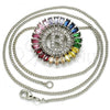 Rhodium Plated Pendant Necklace, Initials Design, with Multicolor Cubic Zirconia, Polished, Rhodium Finish, 04.210.0007.3.20