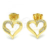 Oro Laminado Stud Earring, Gold Filled Style Heart Design, with White Micro Pave, Polished, Golden Finish, 02.156.0326