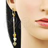 Oro Laminado Long Earring, Gold Filled Style Heart Design, Golden Finish, 5.087.006