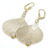 Oro Laminado Dangle Earring, Gold Filled Style Leaf and Filigree Design, with White Crystal, Polished, Golden Finish, 80.004