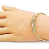 Oro Laminado Individual Bangle, Gold Filled Style Heart Design, with White Micro Pave, Polished, Golden Finish, 07.282.0004