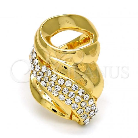 Oro Laminado Multi Stone Ring, Gold Filled Style Flower Design, with White Crystal, Polished, Golden Finish, 01.241.0031.08 (Size 8)