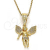 Oro Laminado Religious Pendant, Gold Filled Style Angel Design, with White Micro Pave, Polished, Golden Finish, 05.120.0040