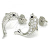 Sterling Silver Stud Earring, Dolphin Design, with White and Black Cubic Zirconia, Polished, Rhodium Finish, 02.336.0116