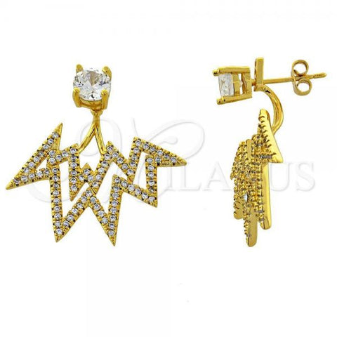 Oro Laminado Dangle Earring, Gold Filled Style with White Micro Pave, Polished, Golden Finish, 02.118.0004 *PROMO*