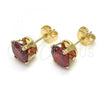 Oro Laminado Stud Earring, Gold Filled Style with Garnet Cubic Zirconia, Polished, Golden Finish, 5.128.036