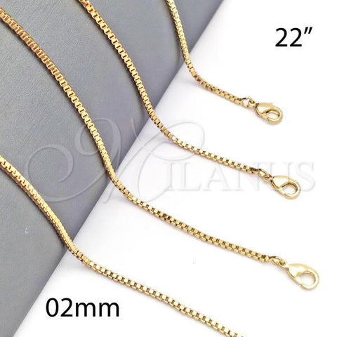 Oro Laminado Basic Necklace, Gold Filled Style Box Design, Polished, Golden Finish, 5.222.039.22