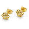 Sterling Silver Stud Earring, Flower Design, with White Cubic Zirconia, Polished, Golden Finish, 02.285.0056