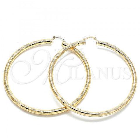 Oro Laminado Extra Large Hoop, Gold Filled Style Hollow Design, Diamond Cutting Finish, Golden Finish, 02.170.0309.90