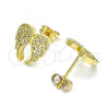 Oro Laminado Stud Earring, Gold Filled Style with White Micro Pave, Polished, Golden Finish, 02.342.0180