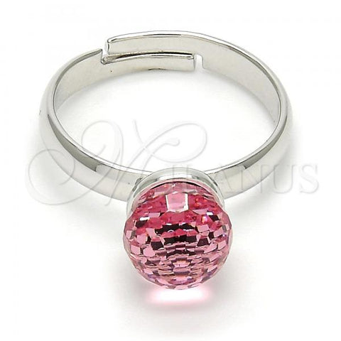 Rhodium Plated Multi Stone Ring, Ball Design, with Light Rose Swarovski Crystals, Polished, Rhodium Finish, 01.239.0006 (One size fits all)